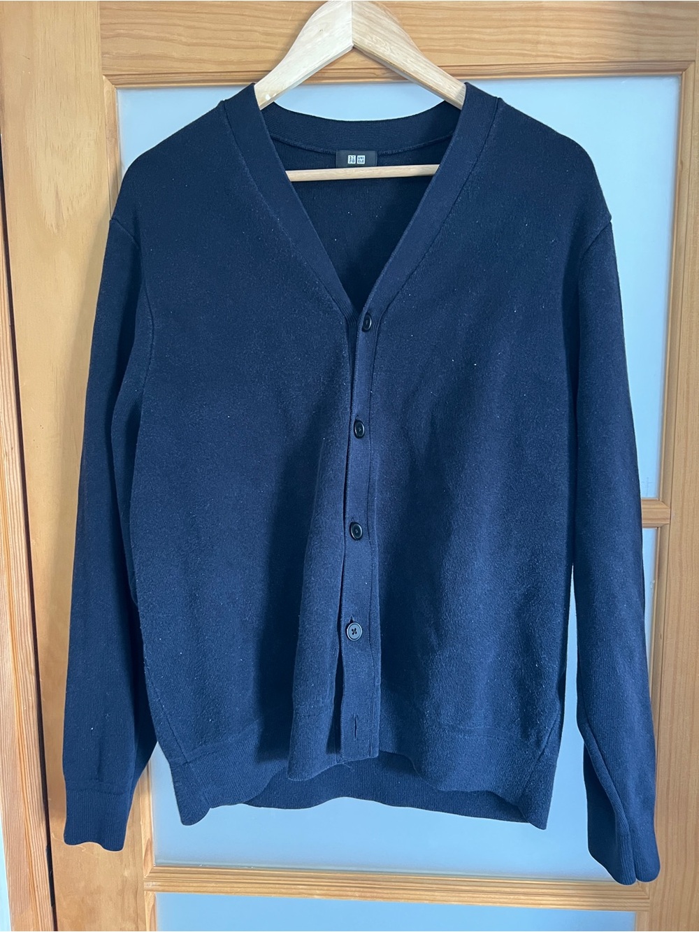 Uniqlo Unisex Washable Milano Ribbed Cotton Blend Light Navy Cardigan - Size L